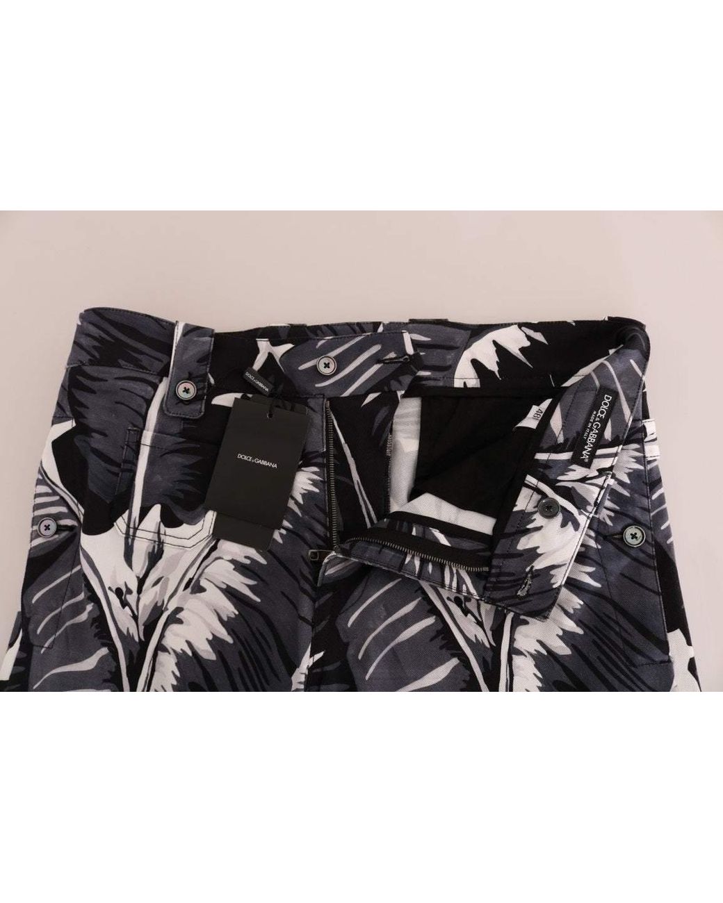 Dolce & Gabbana Black Banana Leaf Cotton Stretch Capri Pants for men