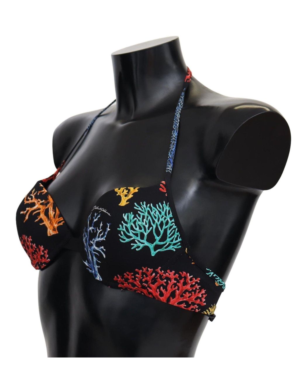 Dolce & Gabbana Black Corals Print Beachwear Bikini Tops