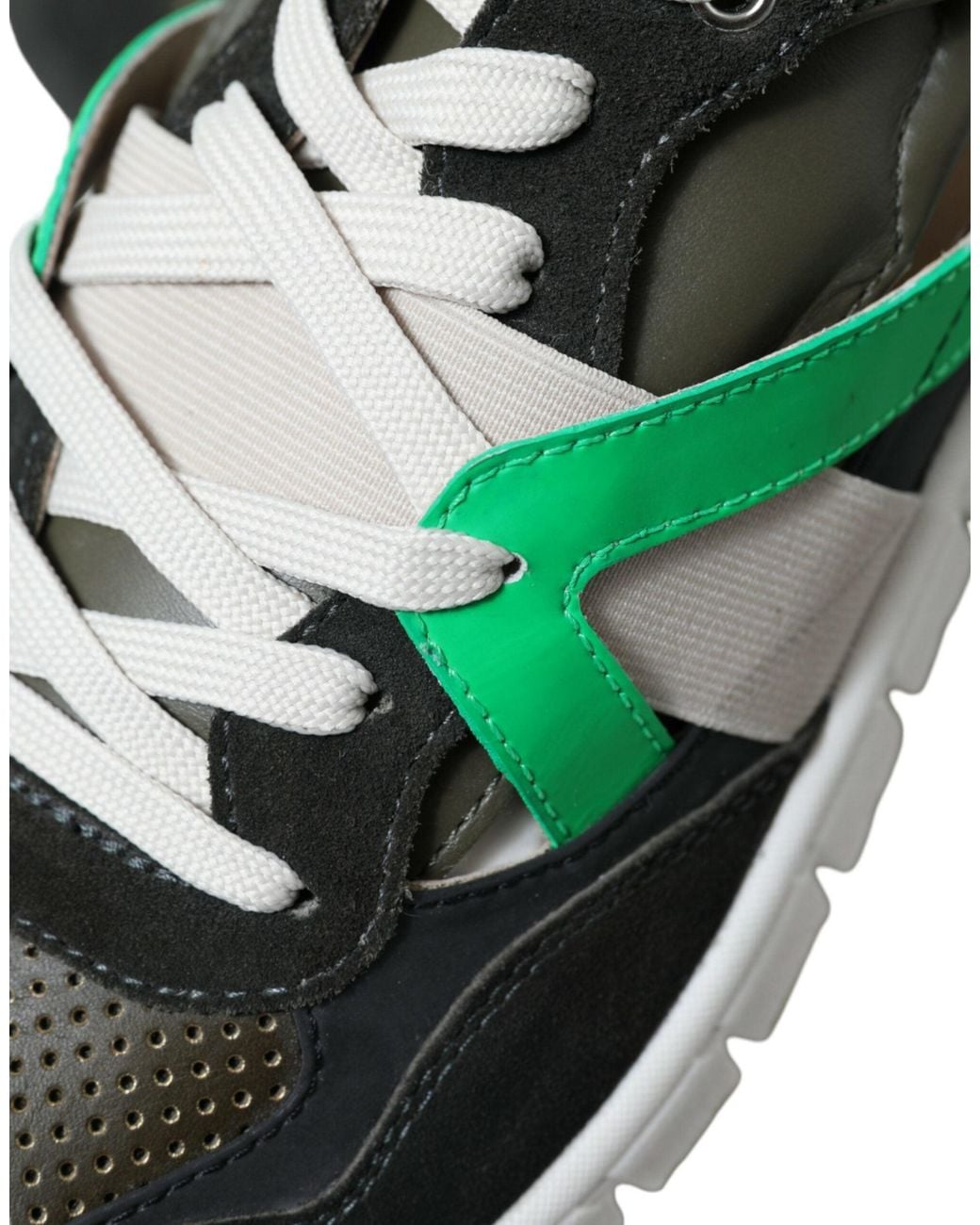 Dolce & Gabbana Green Multicolor Leather Suede Low Top Sneakers Shoes for men