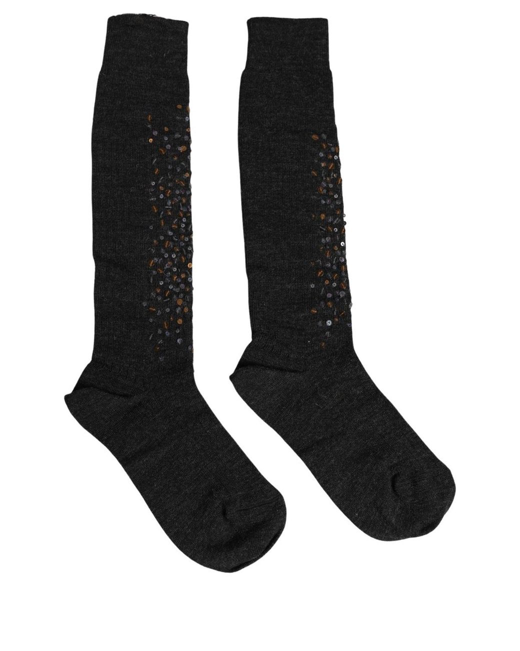 Dolce & Gabbana Black Dark Gray Sequined Wool Knee High Accessory Socks
