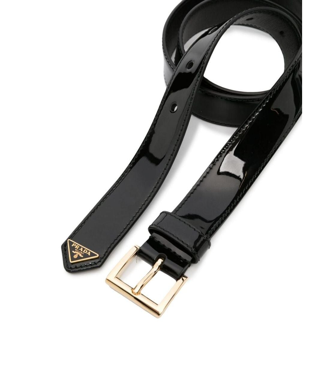 Prada Black Logo-Plaque Patent Leather Belt