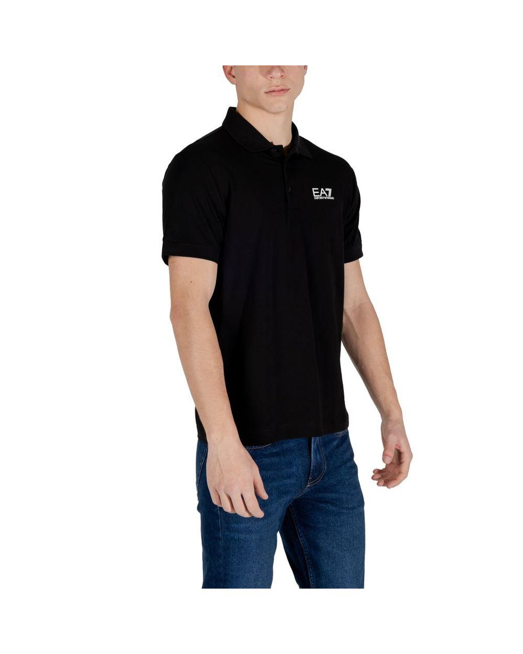 EA7 Black Cotton Polo Shirt for men