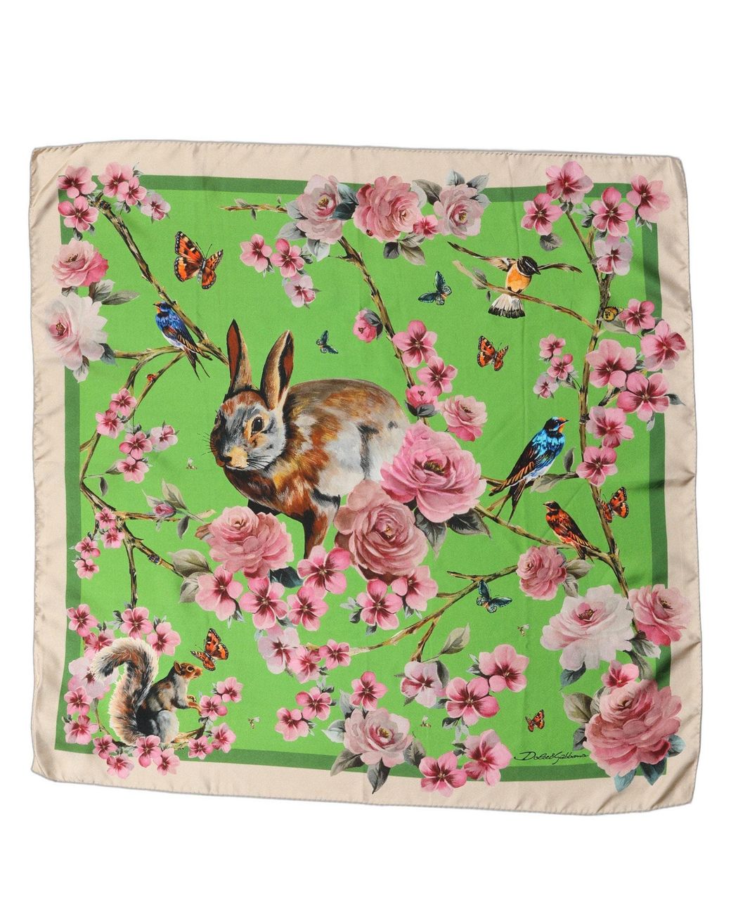 Dolce & Gabbana Green Floral Print Silk Square Foulard Scarf