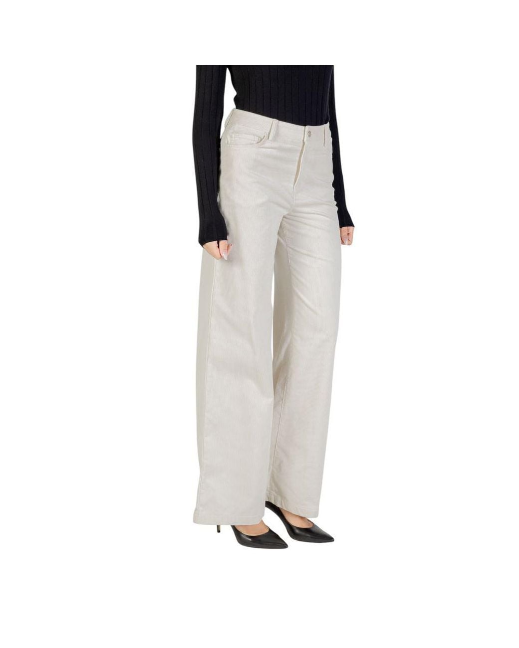 Liu Jo Black Beige Cotton Casual Pants