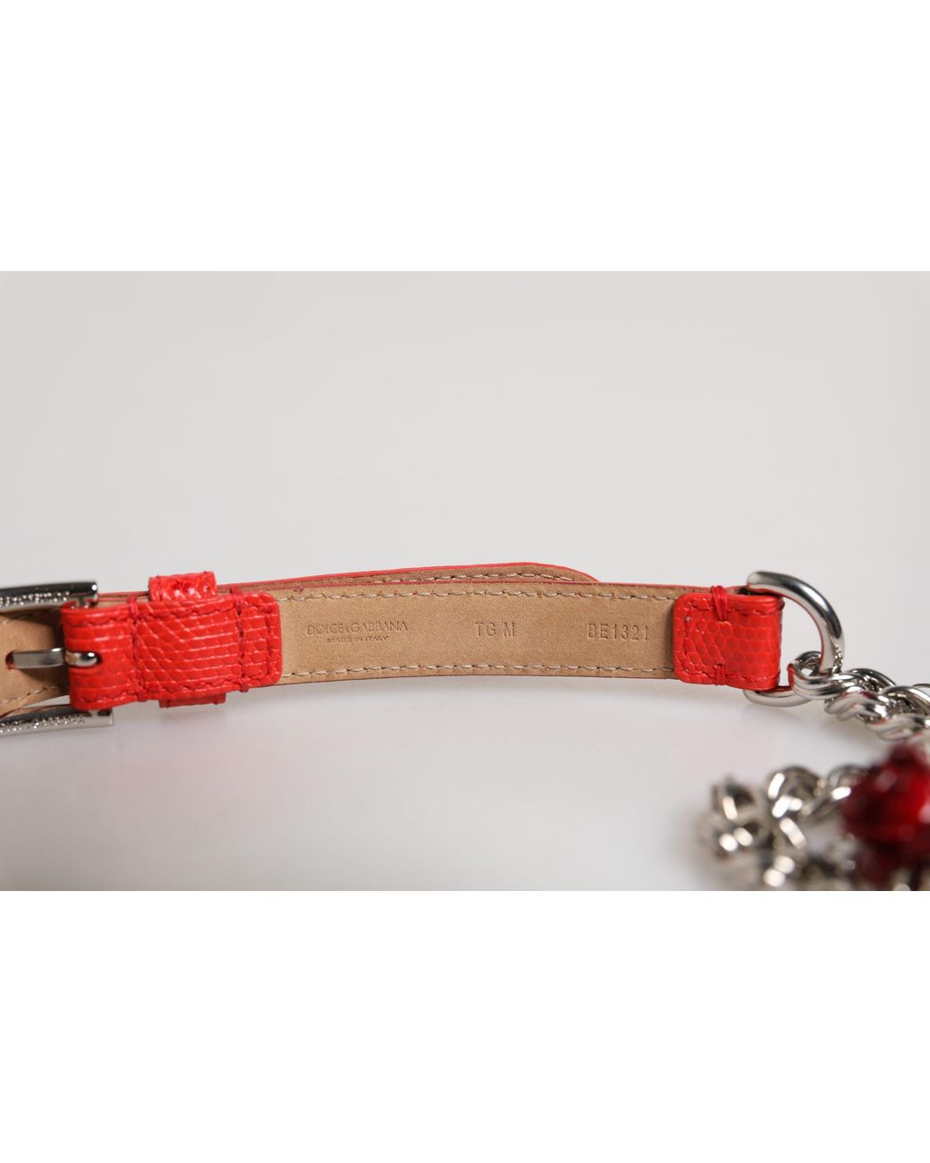 Dolce & Gabbana White Red Leather Silver Chain Floral Cintura Belt for men