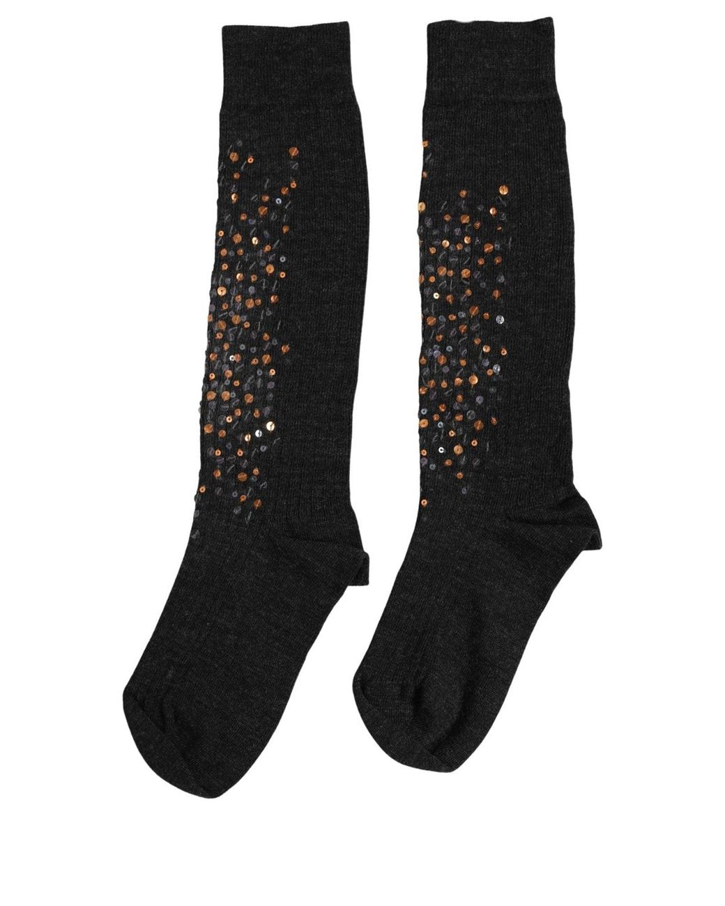 Dolce & Gabbana Black Dark Gray Sequined Wool Knee High Accessory Socks