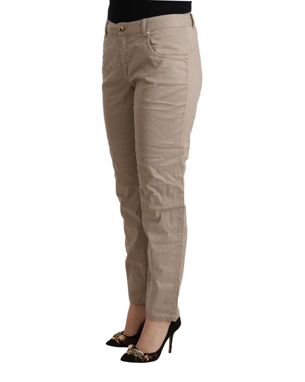 Acht Multicolor Beige Mid Waist Tapered Casual Pants