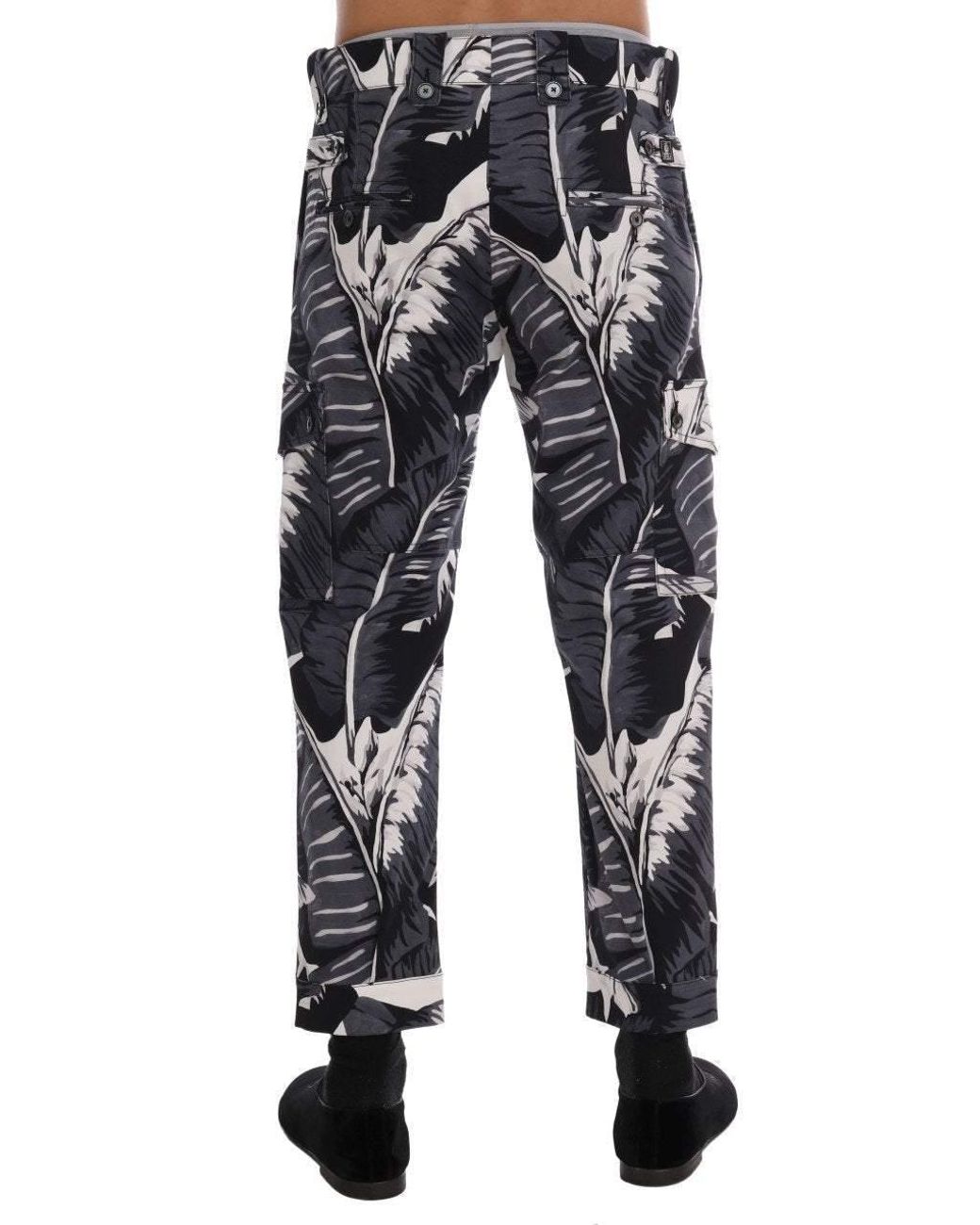 Dolce & Gabbana Black Banana Leaf Cotton Stretch Capri Pants for men