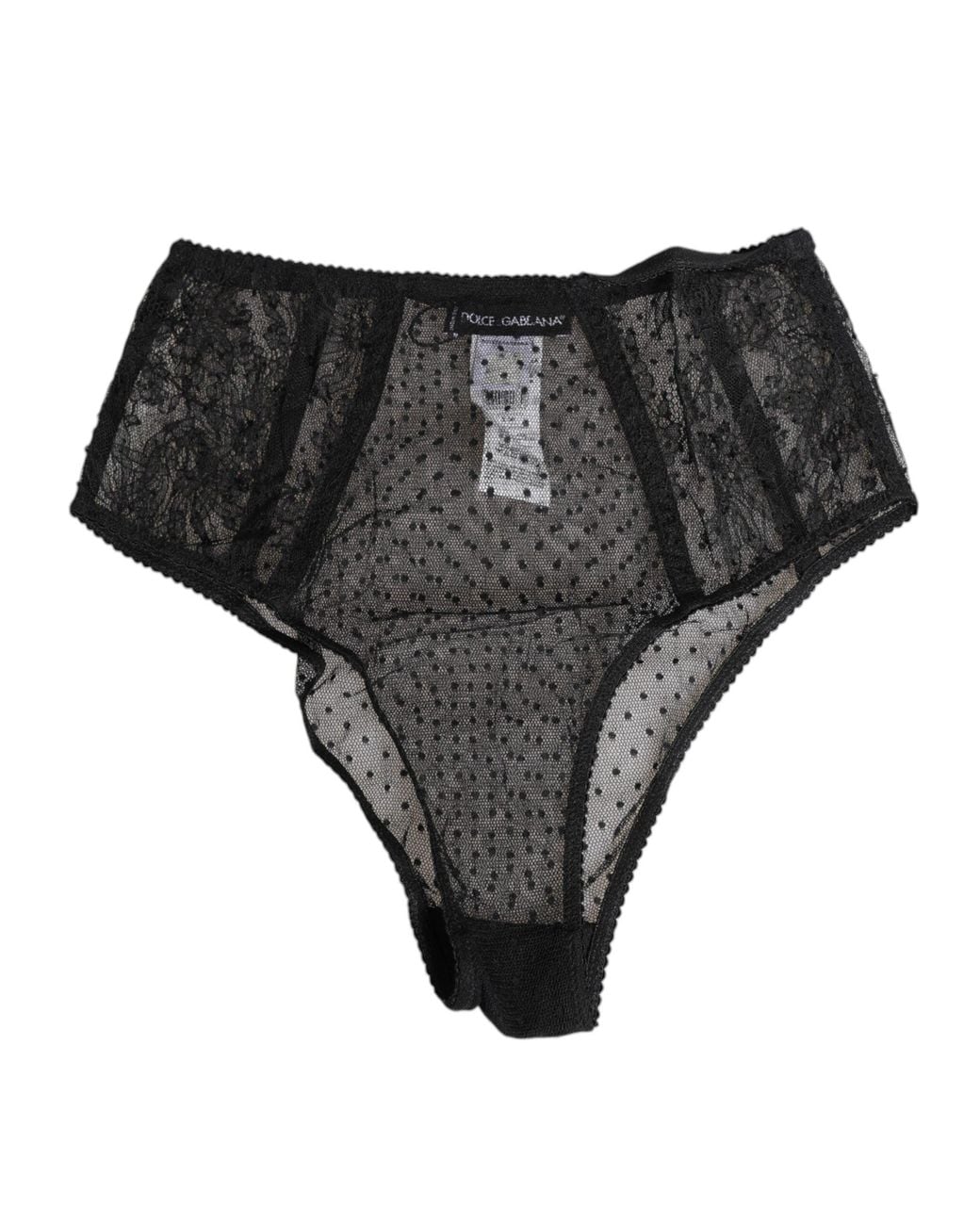 Dolce & Gabbana Black Lace Polka Dot Mesh High Waist Underwear Dots Polyamide Clothing