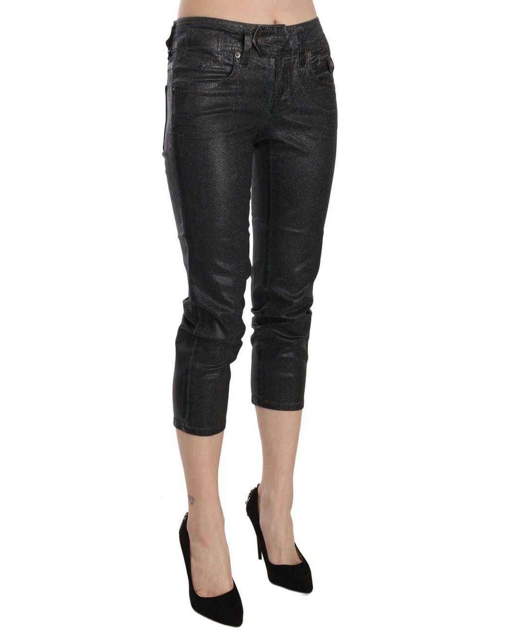John Galliano Black Washed Mid Waist Slim Leg Cropped Denim Pants