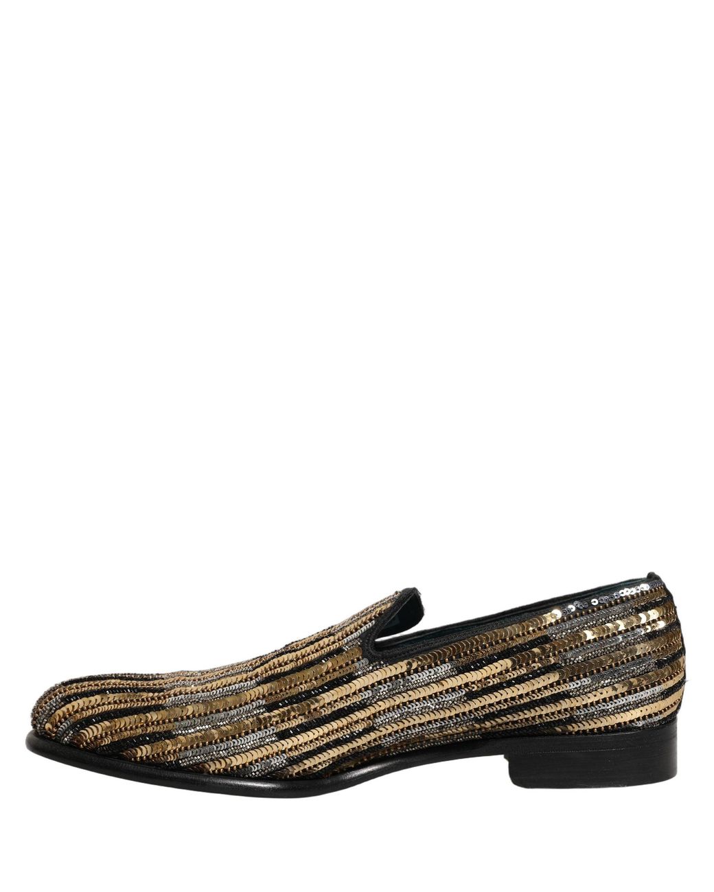 Dolce & Gabbana Gray Gold Striped Sequin Embellished Loafer Shoes for men