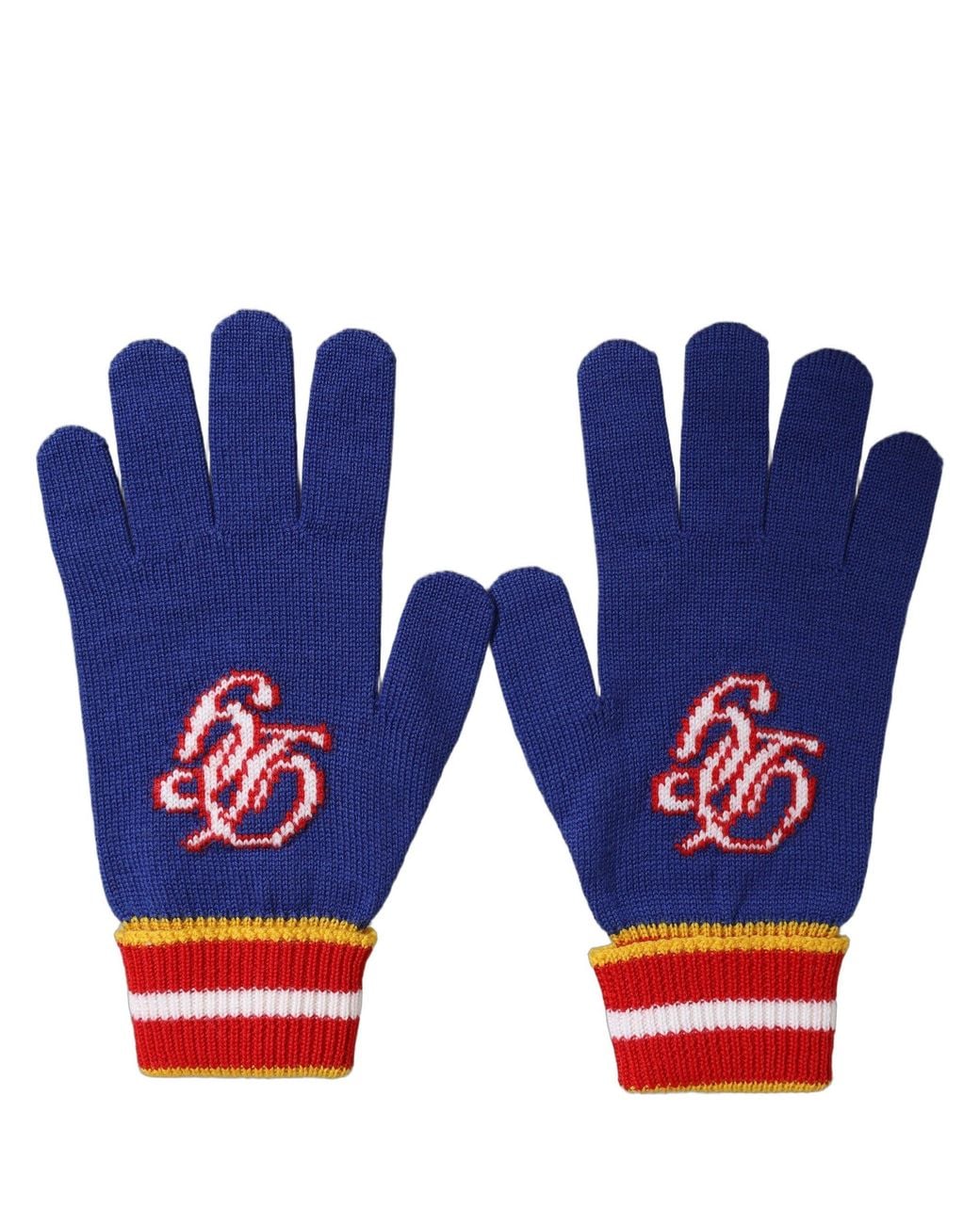 Dolce & Gabbana Blue Striped Wool Dg Logo Embroidered Gloves Virgin for men