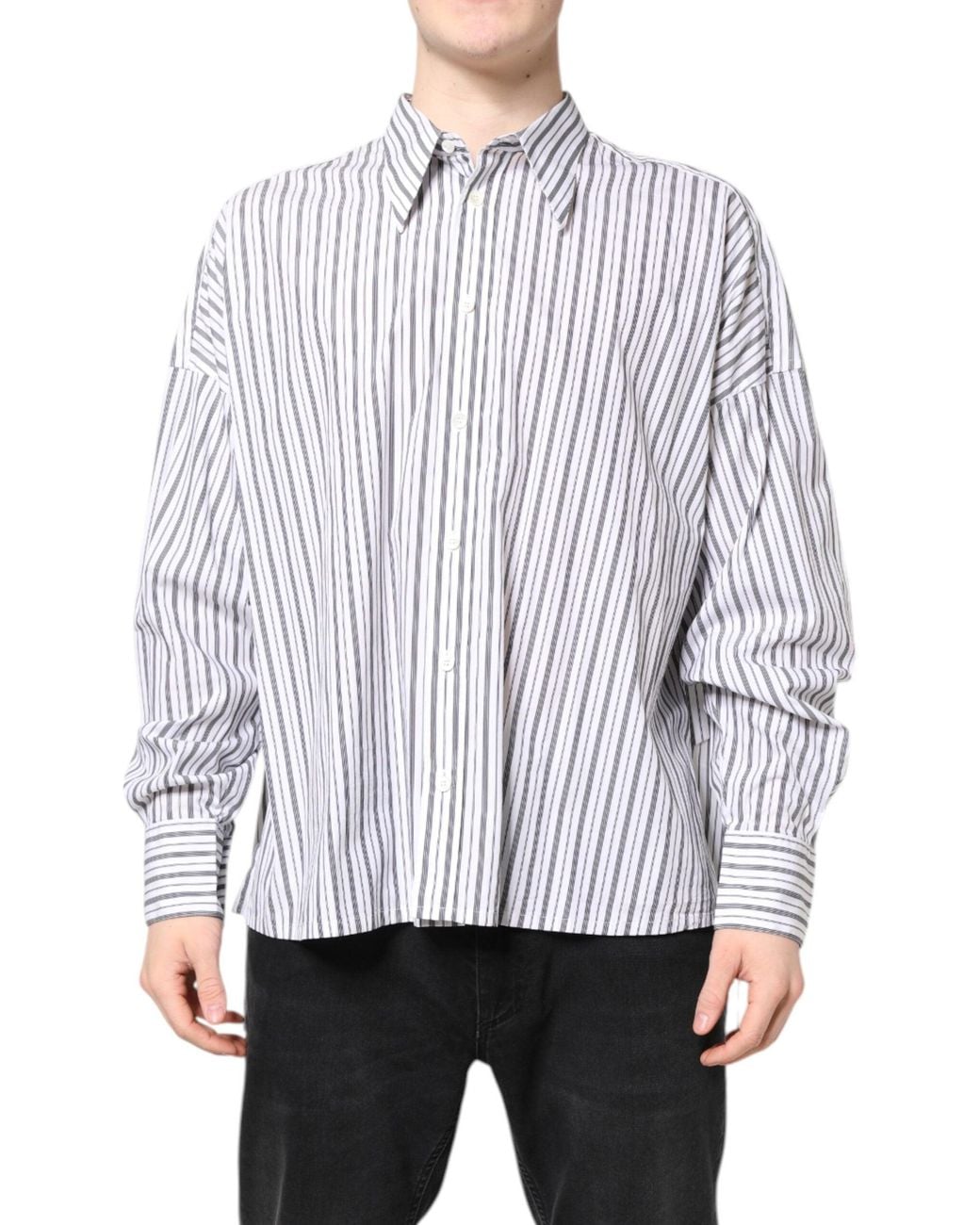 Dolce & Gabbana White Stripe Button Down Casual Shirt for men