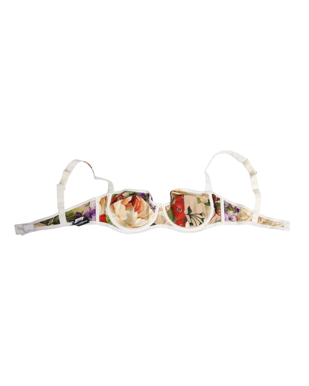 Dolce & Gabbana White Floral Print Semi Padded Balconette Bra Underwear Silk Clothing