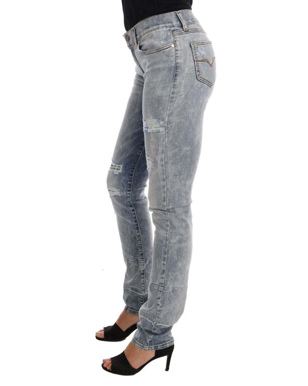 Versace Jeans Blue Wash Torn Stretch Slim Fit Jeans