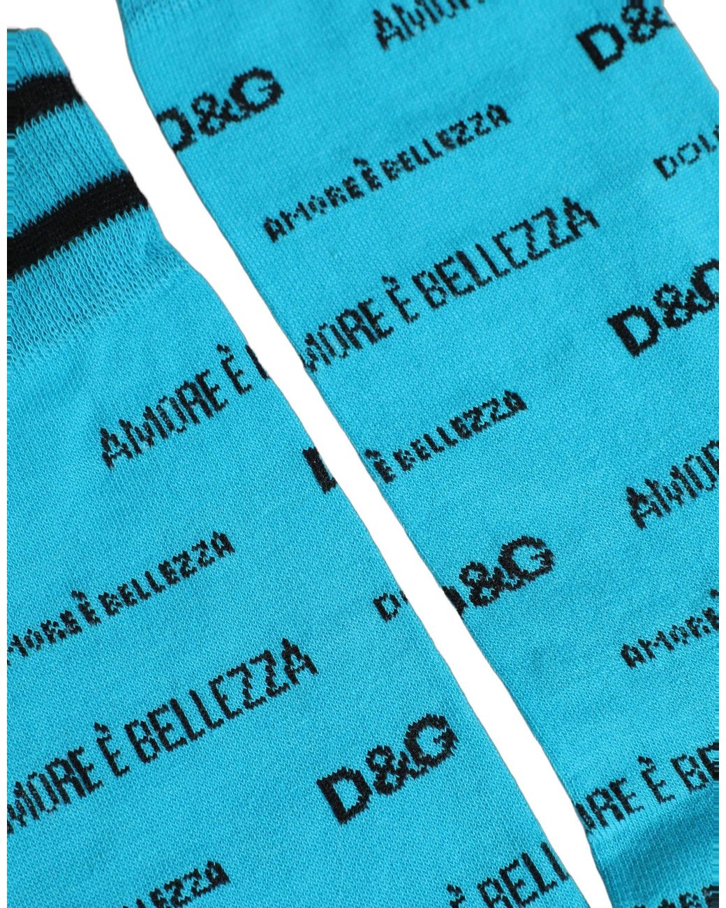 Dolce & Gabbana Light Blue Cotton Logo Mid Calf Accessory Socks