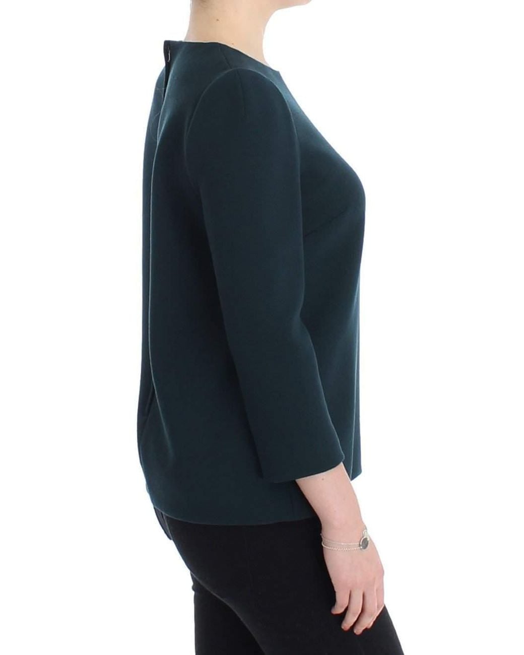 Dolce & Gabbana Dolce Gabbana Green 3/4 Sleeve Wool Blouse