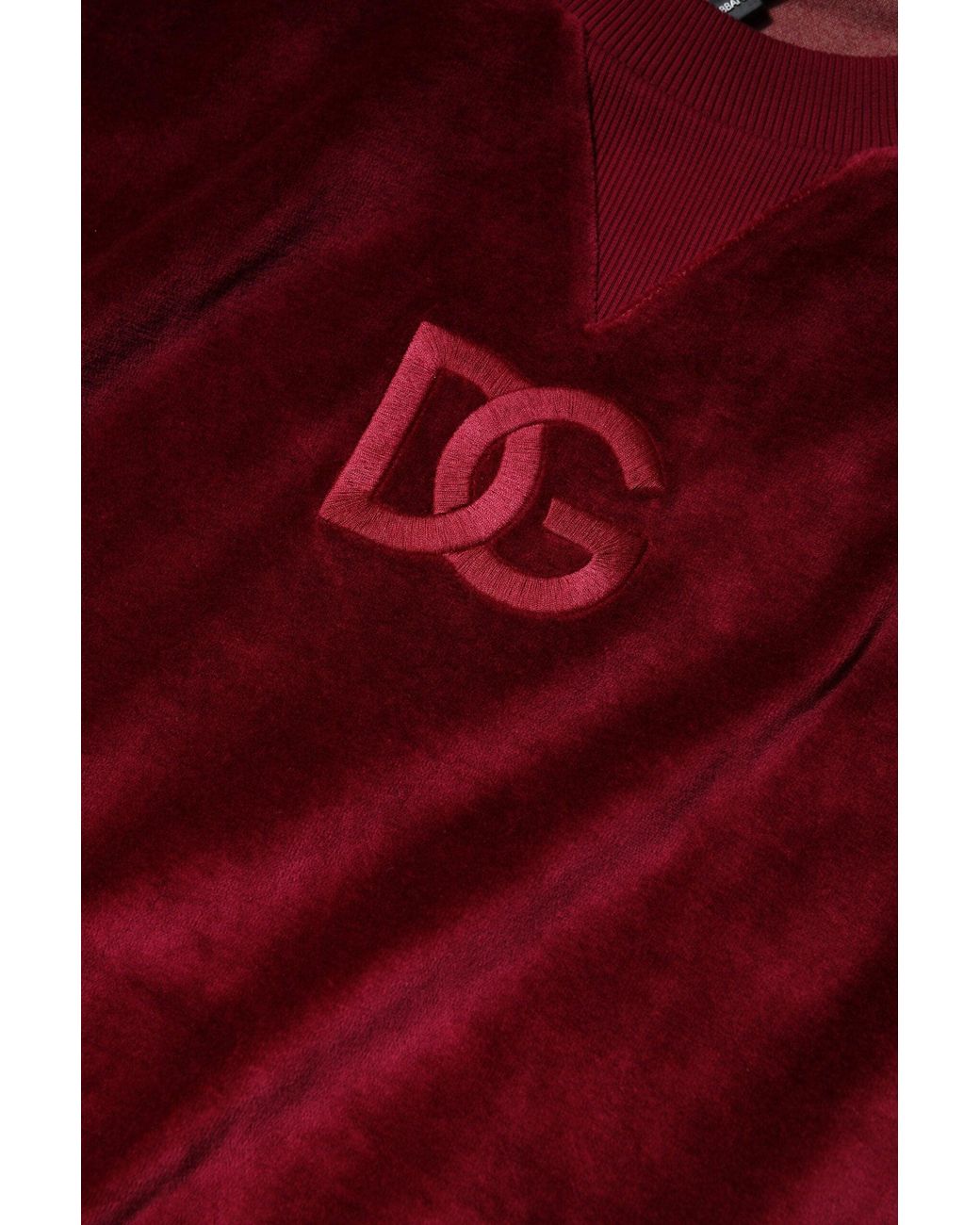 Dolce & Gabbana Red Cotton Velvet Crew Neck Pullover Sweater