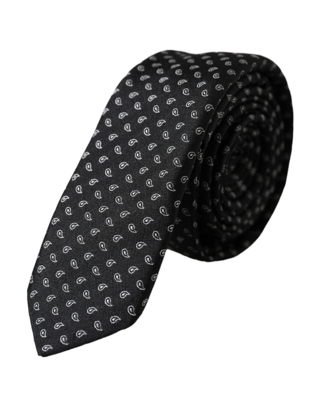 Dolce & Gabbana Black Jacquard Patterned Silk Adjustable Tie for men