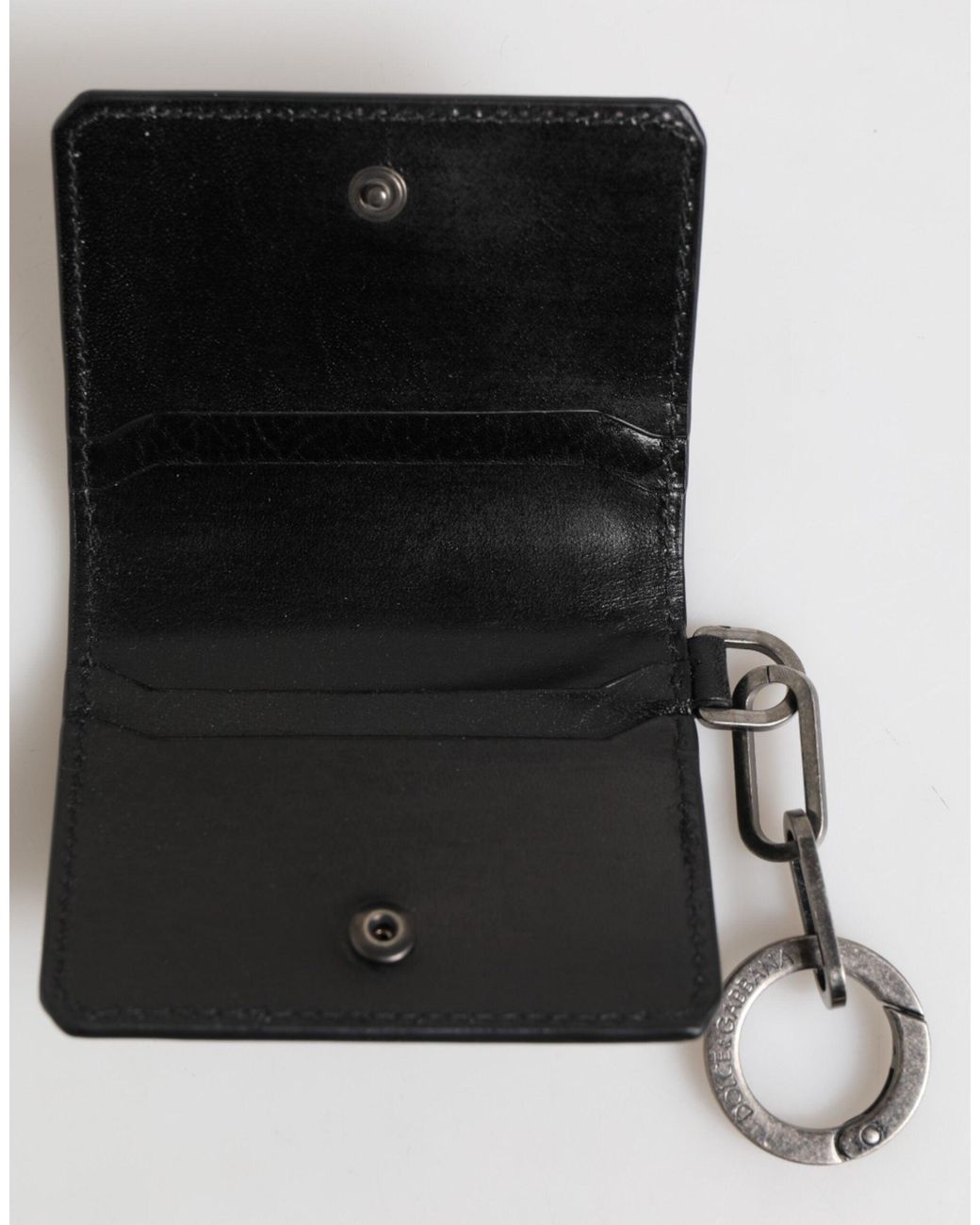 Dolce & Gabbana Black Leather Logo Embossed Key Chain Card Holder Wallet for men