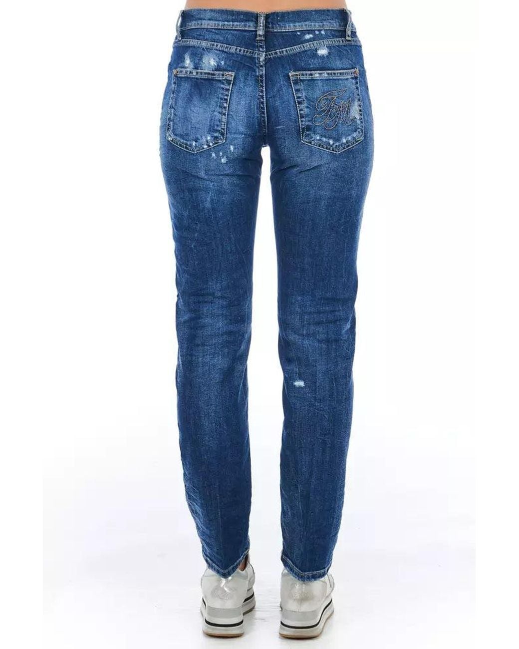 Frankie Morello Blue Cotton Blend Worn Wash Jeans