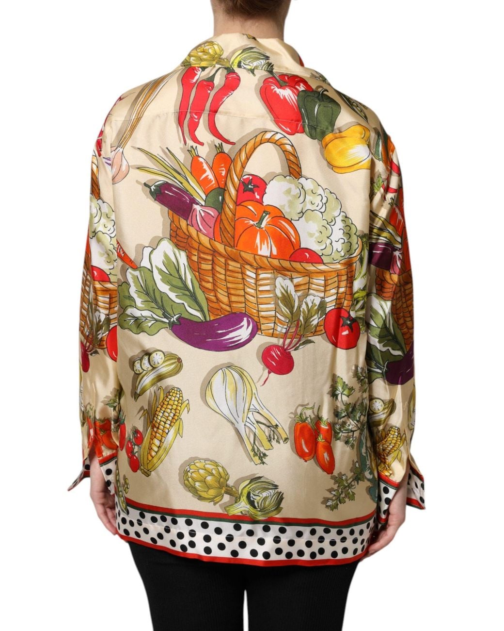 Dolce & Gabbana Multicolor Vegetables Silk Long Sleeves Top for men