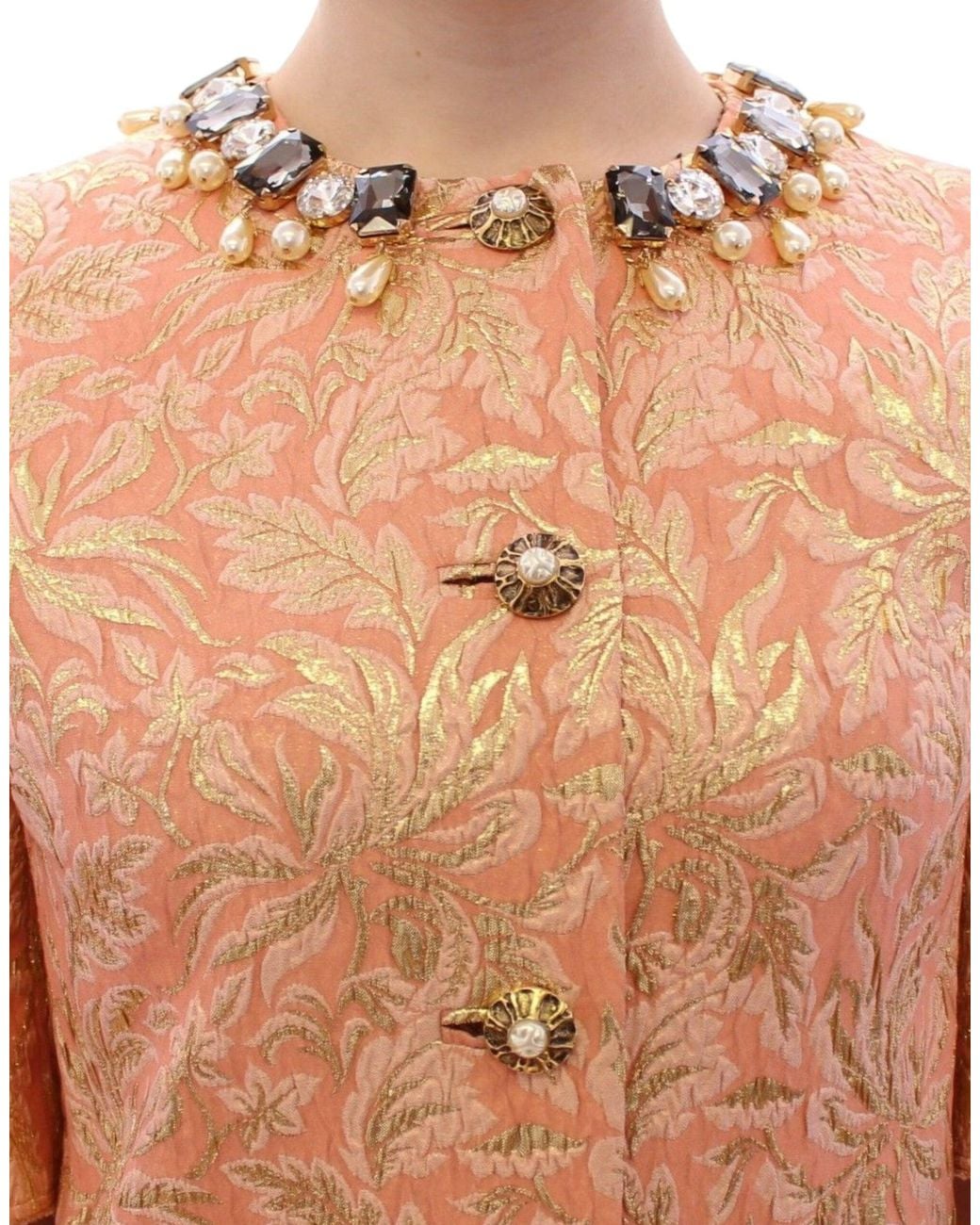 Dolce & Gabbana Pink Silk Brocade Crystal Jacket Coat