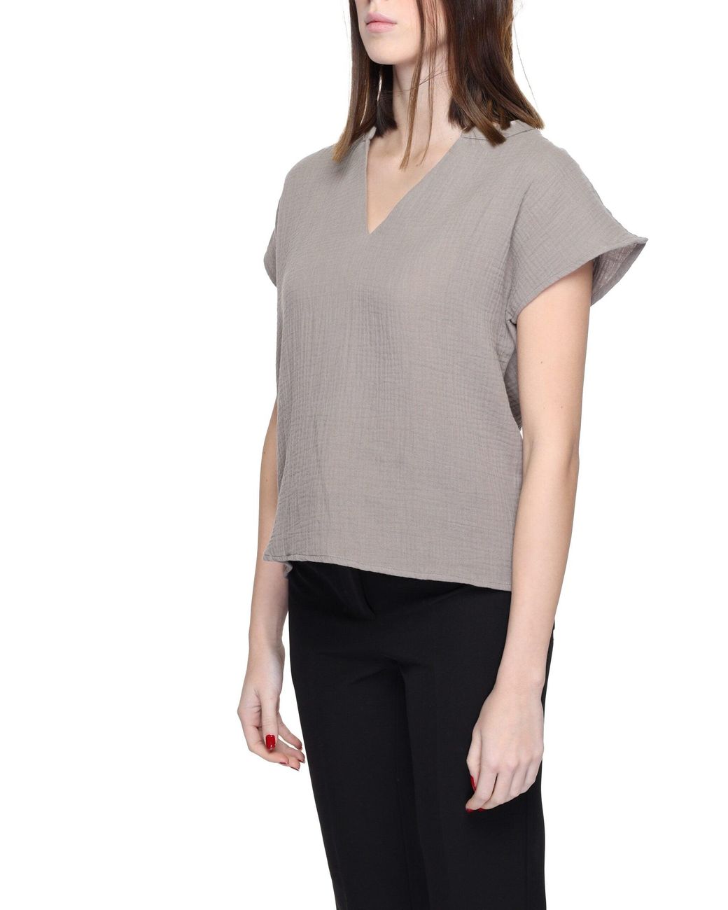 Jacqueline De Yong Gray Beige Cotton Blouse