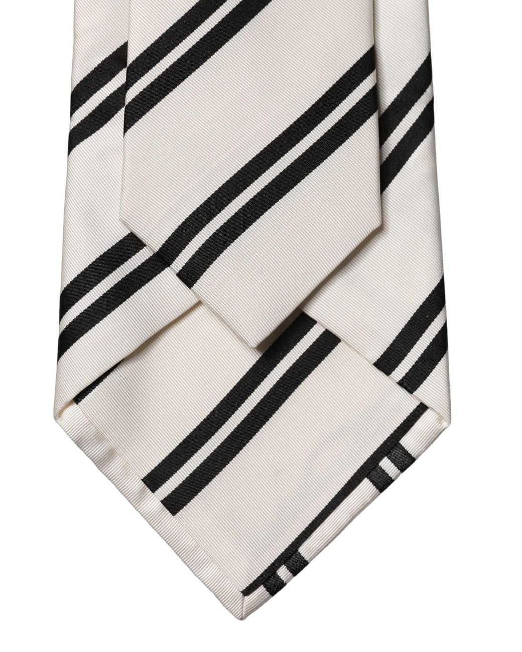 Dolce & Gabbana White Black Stripes Silk Adjustable Necktie Tie