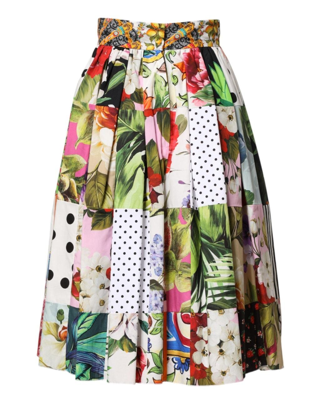Dolce & Gabbana Red Patchwork High Waist Midi Skirt