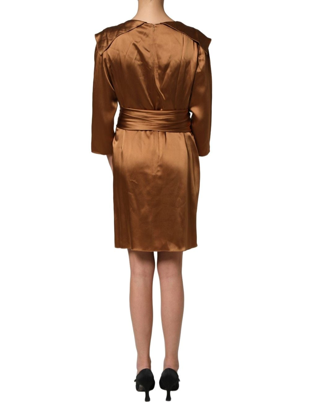 Emporio Armani Brown Satin Acetate Wrap Sheath Mini Belted Dress