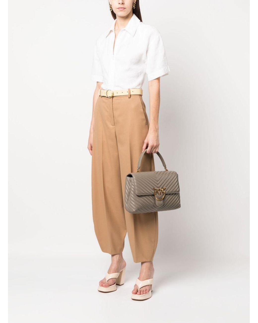 Pinko Gray Love Birds Plaque Shoulder Bag