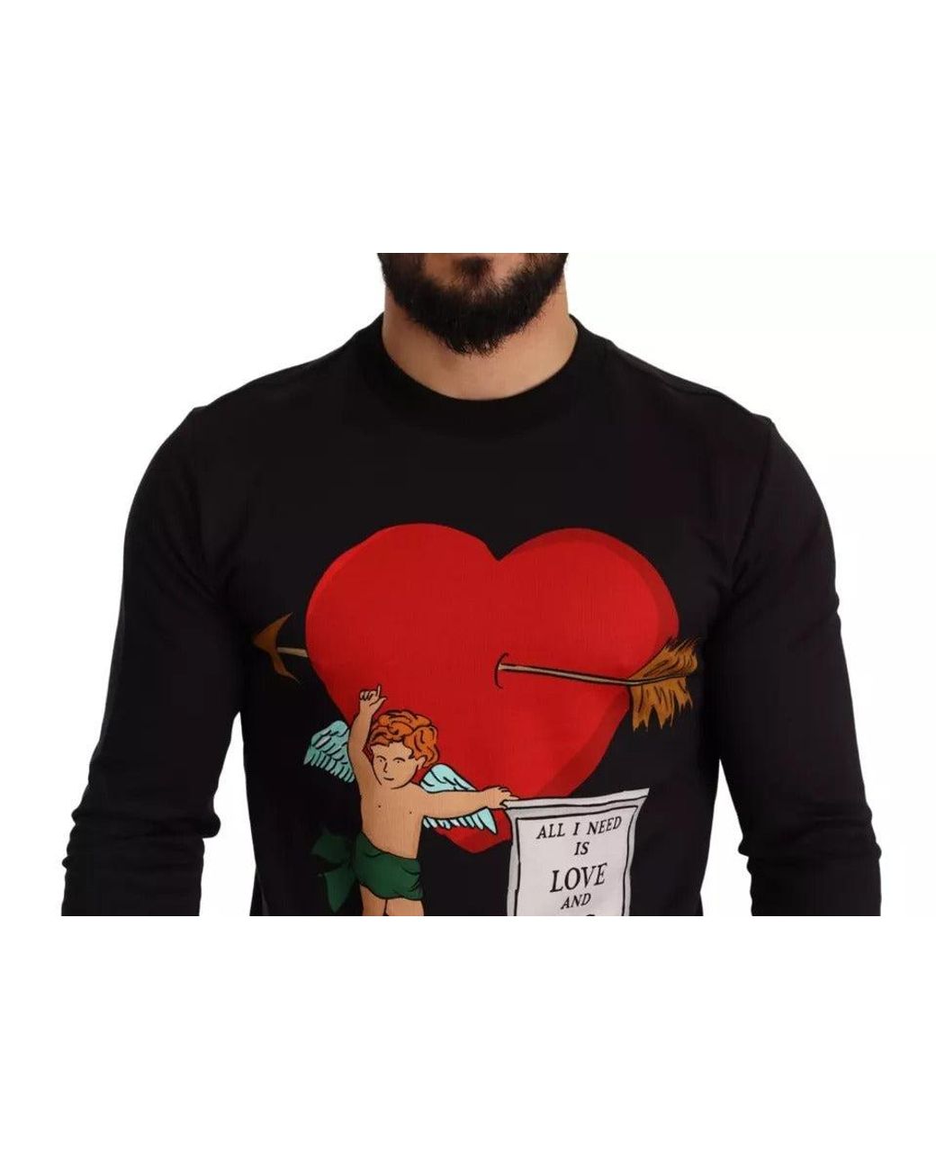 Dolce & Gabbana Black Cupid Heart Sweatshirt Long Sleeve Crewneck for men