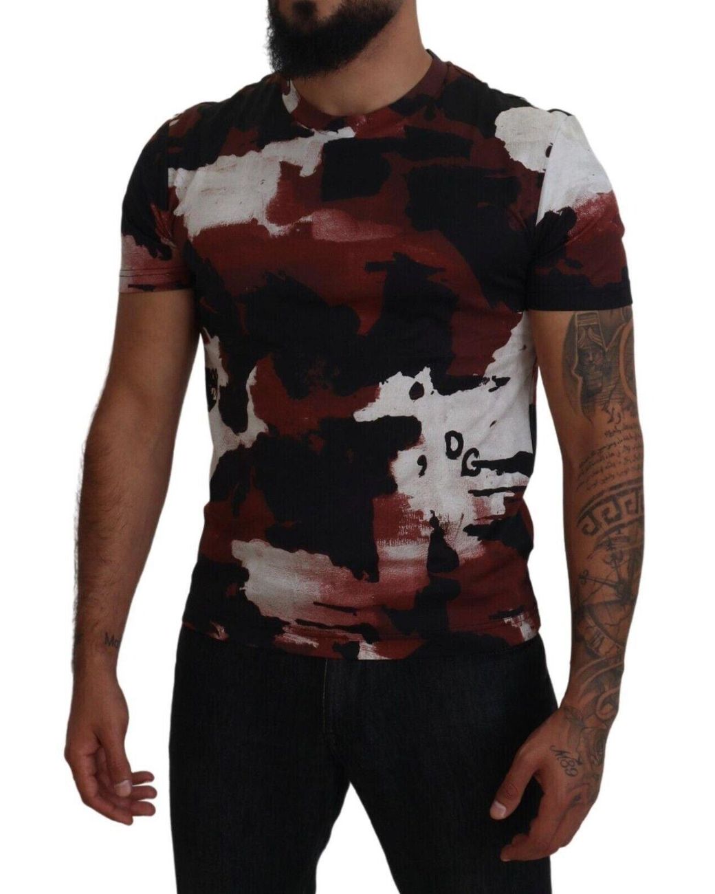 Dolce & Gabbana Black Multicolor Tie Dye Cotton Crew Neck T for men