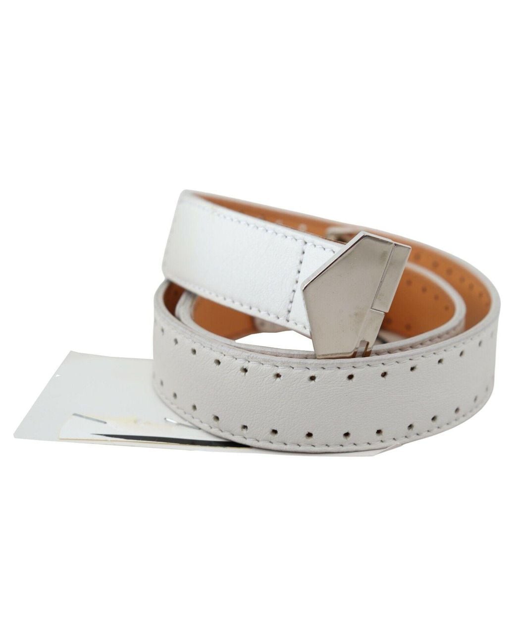 Gianfranco Ferré Gray White Leather Hexagon Logo Buckle Waist Belt Atanado Veg Leather