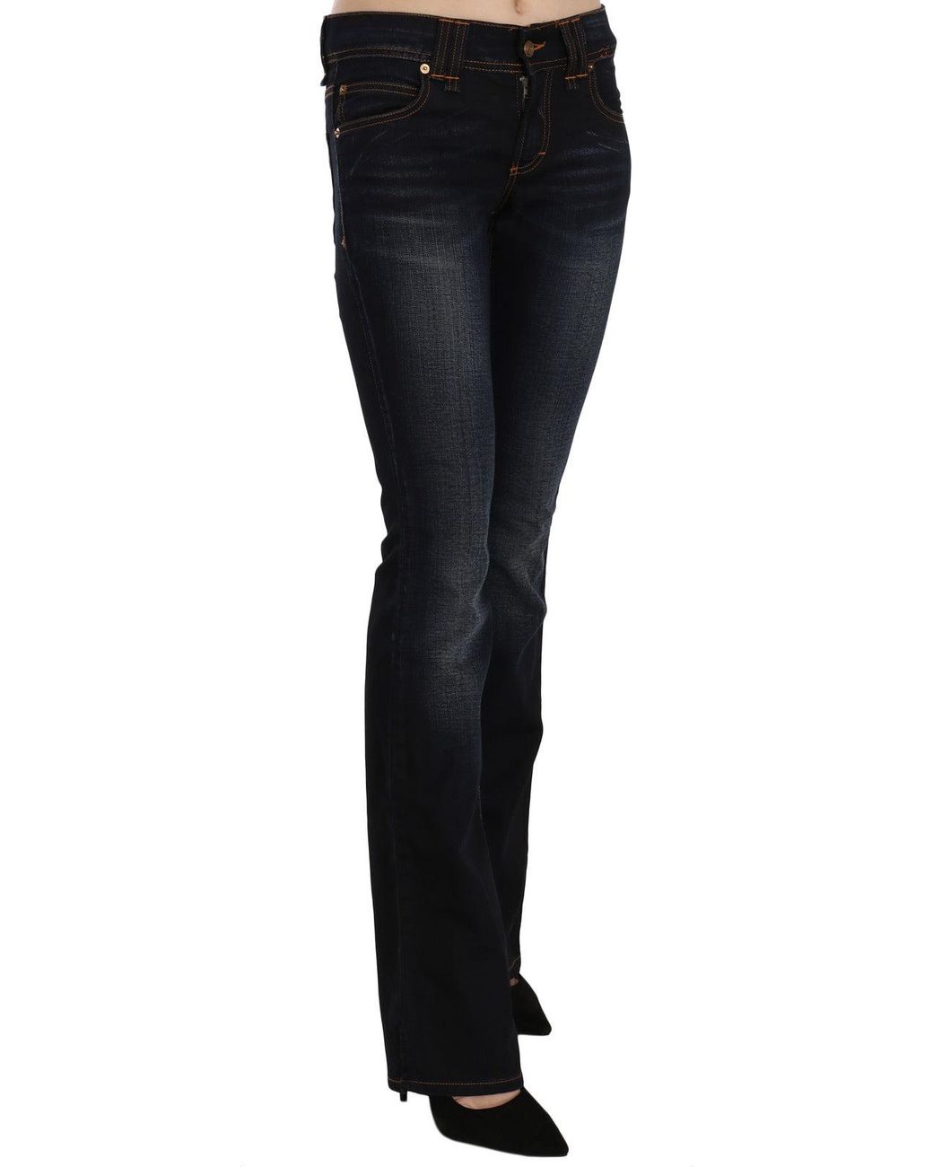 John Galliano Black Blue Washed Mid Waist Regular Leg Boot Cut Denim Jeans