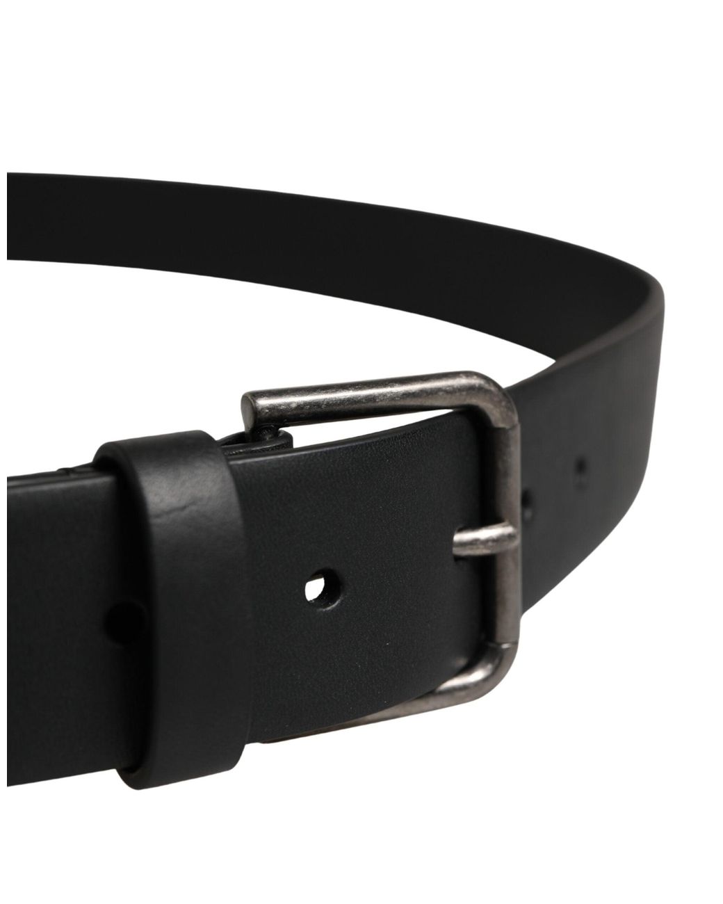 Dolce & Gabbana Black Calf Leather Silver Metal Buckle Belt for men
