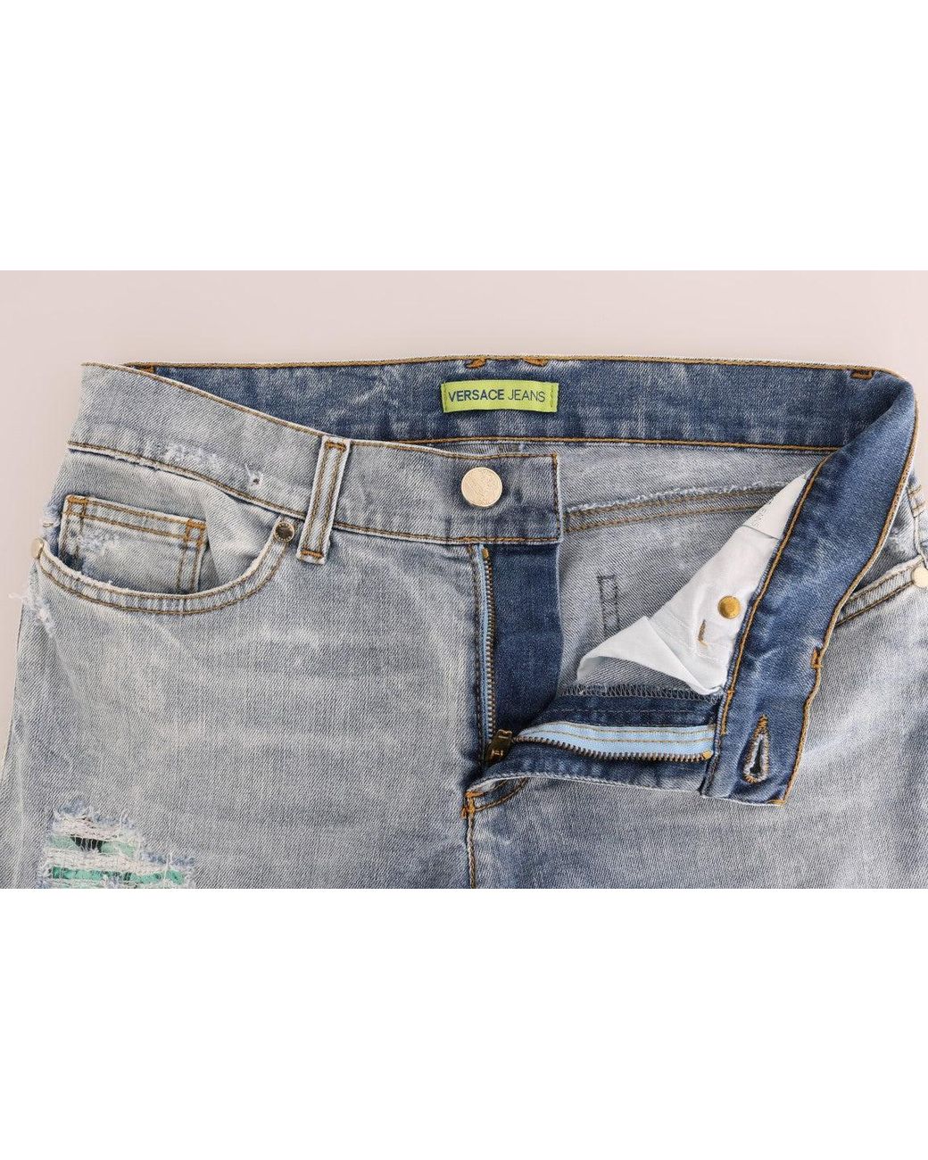 Versace Jeans Blue Wash Torn Stretch Slim Fit Jeans