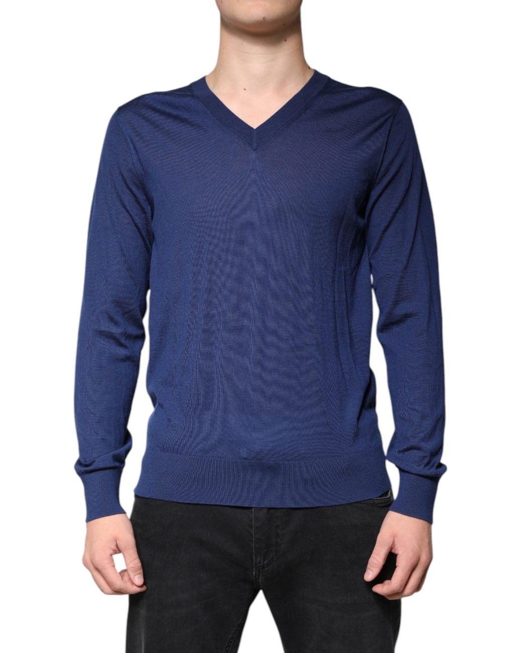 Dolce & Gabbana Blue V-Neck Sweater Classic Knit for men