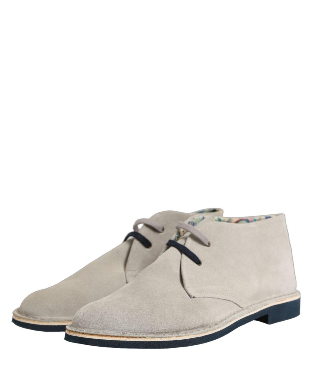 Pollini White Gray Suede Chukka Lace Up Men Ankle Boots Light for men