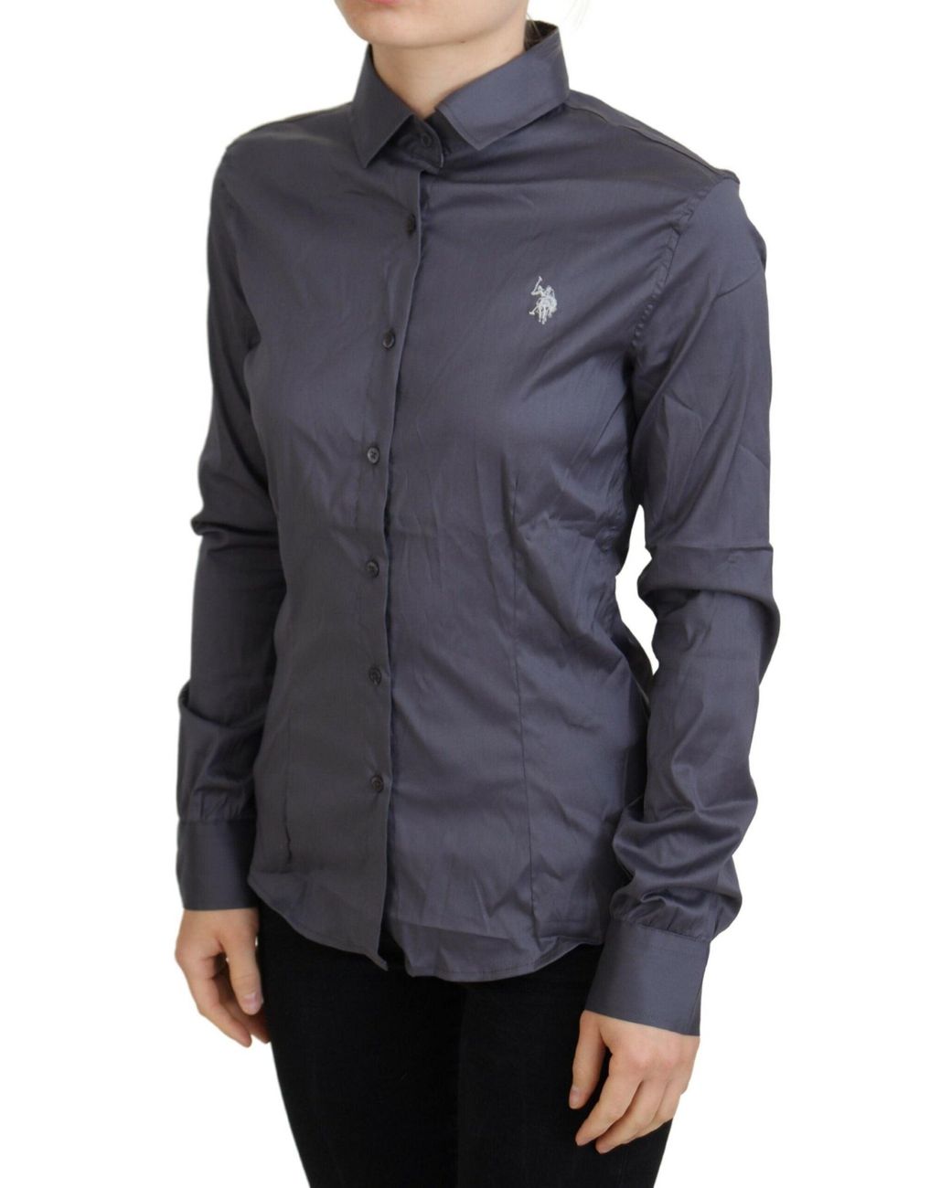 U.S. POLO ASSN. Blue Printed Long Sleeves Colla Top