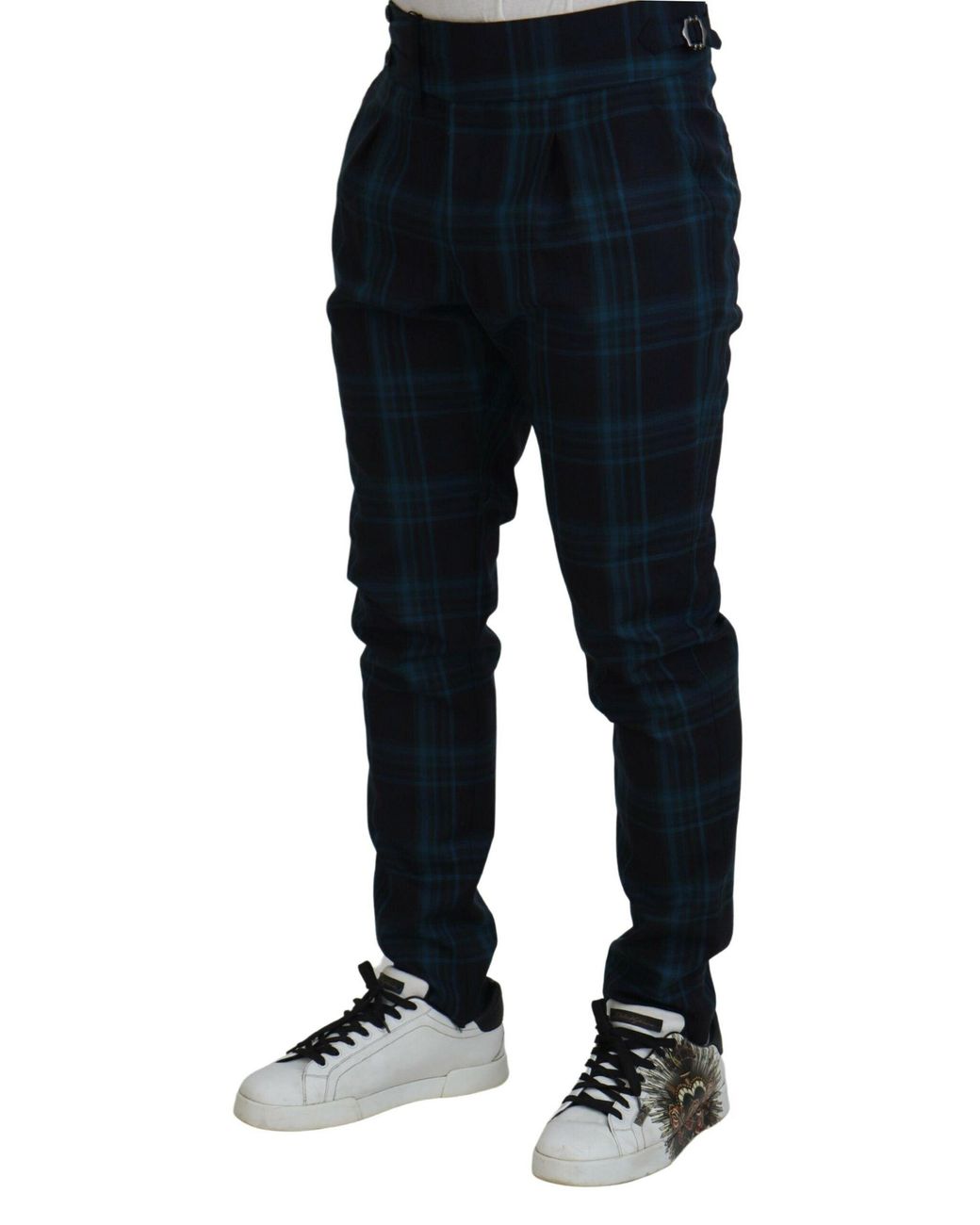 Dolce & Gabbana Blue Plaid Wool Trousers Pants for men