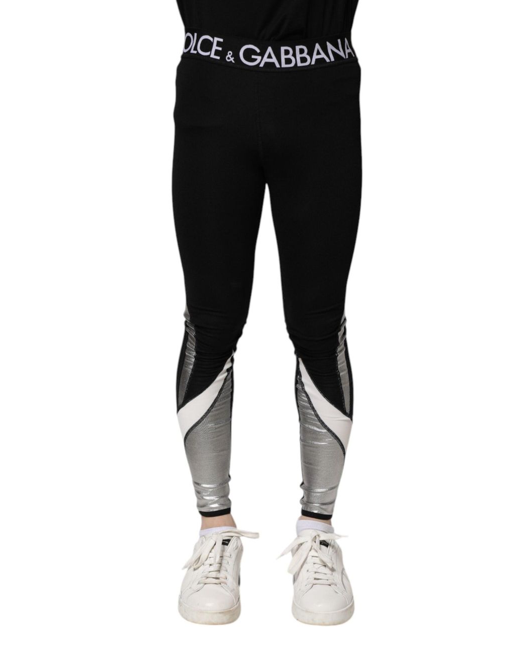 Dolce & Gabbana Black Silver Nylon Skinny Men Leggings Pants for men