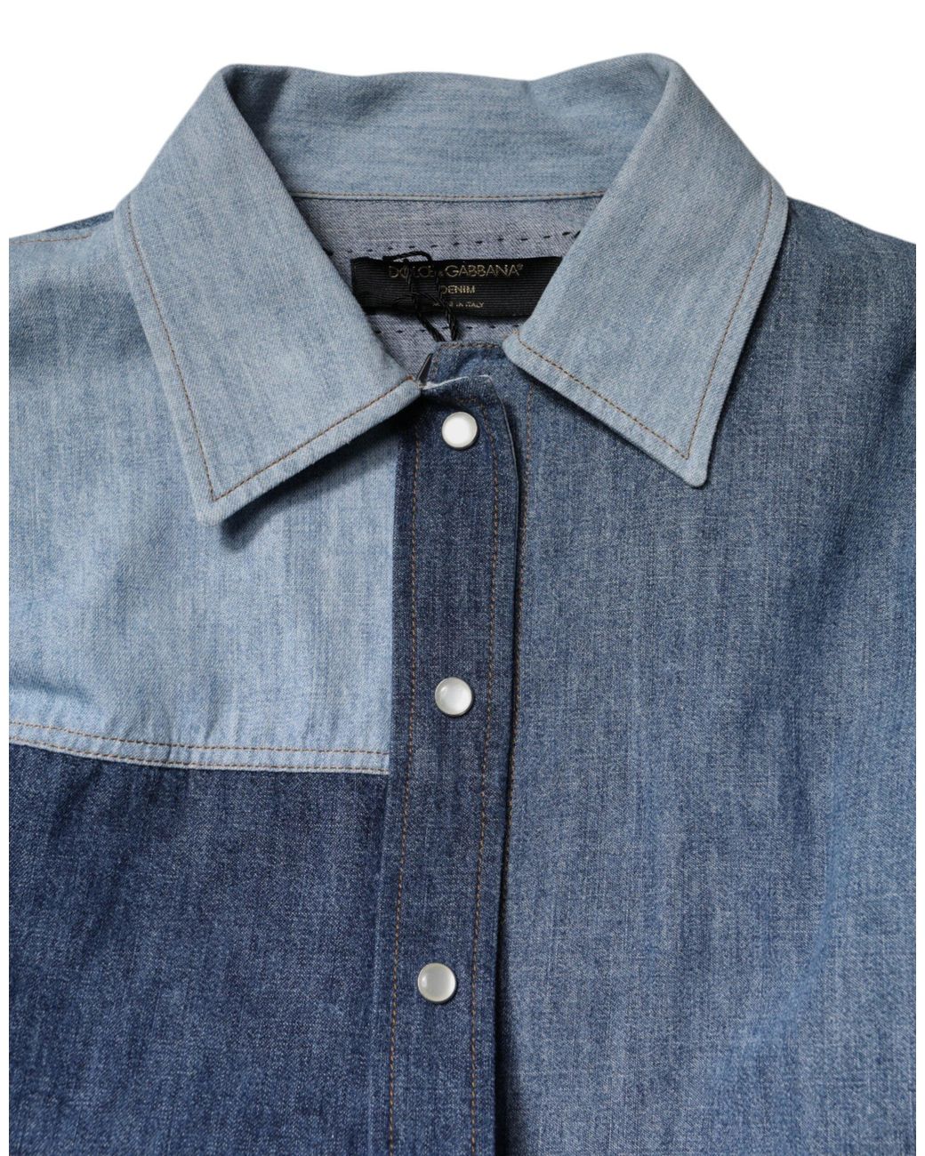 Dolce & Gabbana Blue Patchwork Denim Shirt Long Sleeves