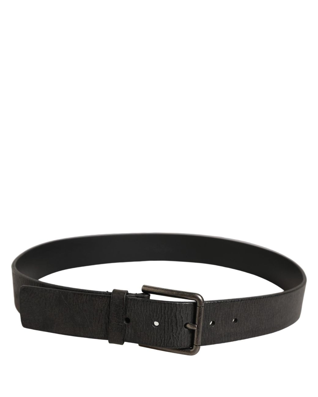 Dolce & Gabbana Black Leather Brushed Metal Buckle Belt Calf for men
