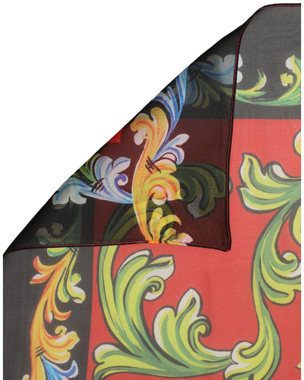 Dolce & Gabbana Red Multicolor Silk Printed Square Foulard Scarf