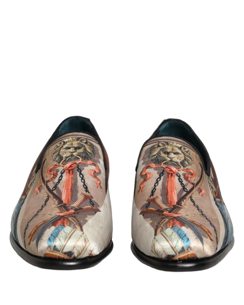Dolce & Gabbana Brown Multicolor Lion Print Slip On Loafers Shoes for men