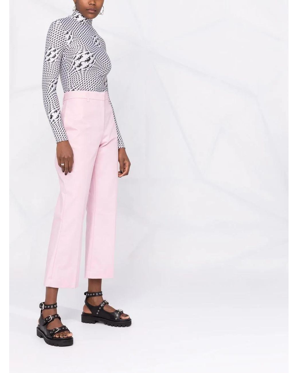 MSGM Pink Pressed-Crease Cotton Tailored Trousers