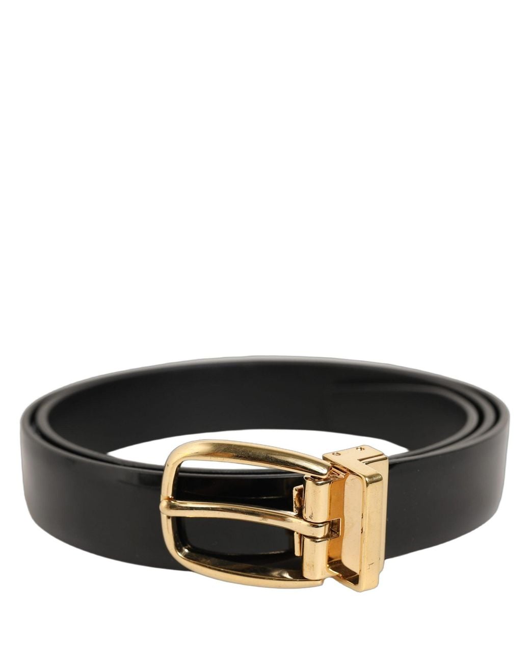 Dolce & Gabbana Black Classic Leather Gold Tone Buckle Belt for men