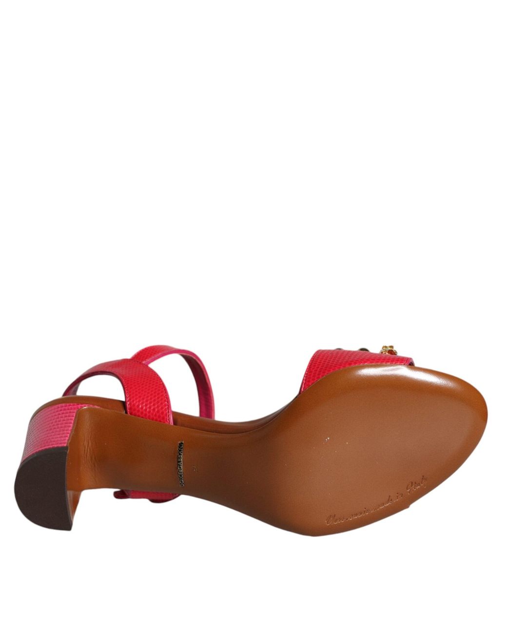 Dolce & Gabbana Red Leather Embellished Keira Sandals Shoes